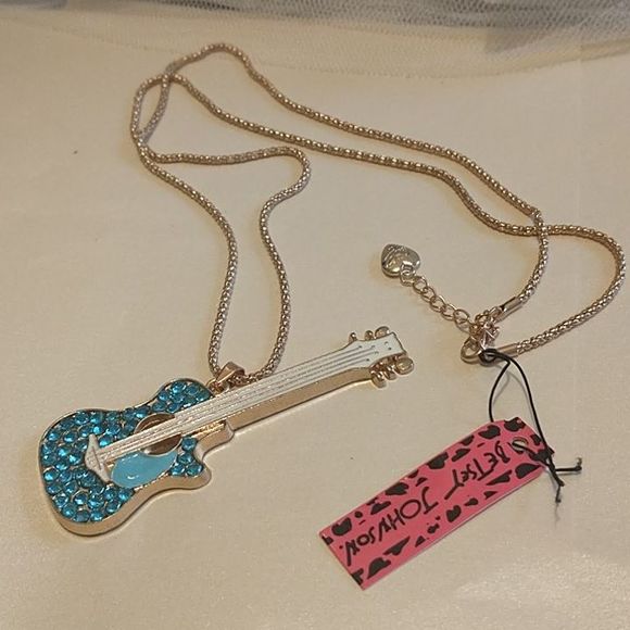 Betsey Johnson Jewelry - Betsey Blue Bling Guitar Necklace!